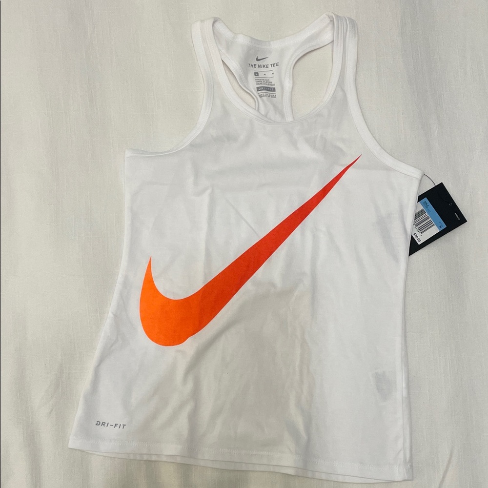 Nike Dri-FIT White Tank with Orange Logo